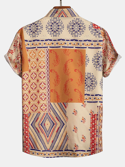Button-Up Shirt with Scarf Print Design
