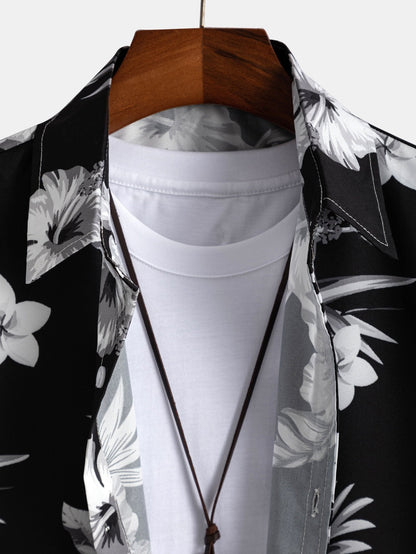 Button-Up Shirt with Tropical Floral Design