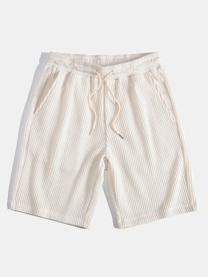 Waffle Knit Hooded T-Shirt with Arc Hem & Drawstring Waffle Shorts