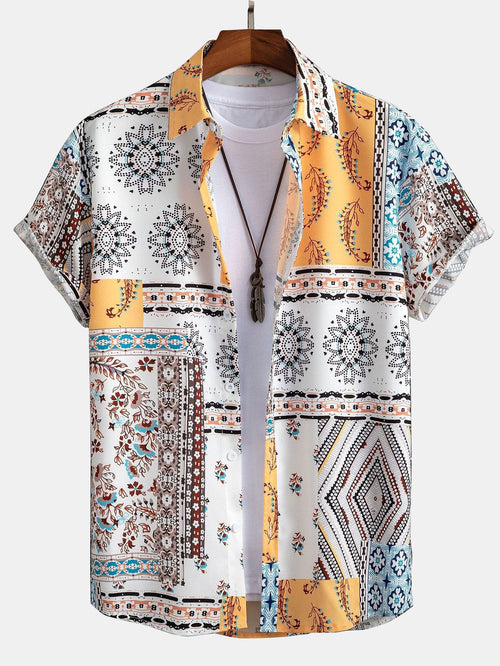 Button-Up Shirt with Scarf Print Design