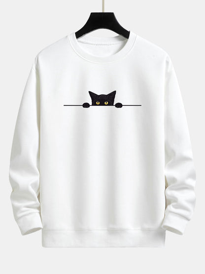 Relaxed Fit Sweatshirt with Black Cat Design