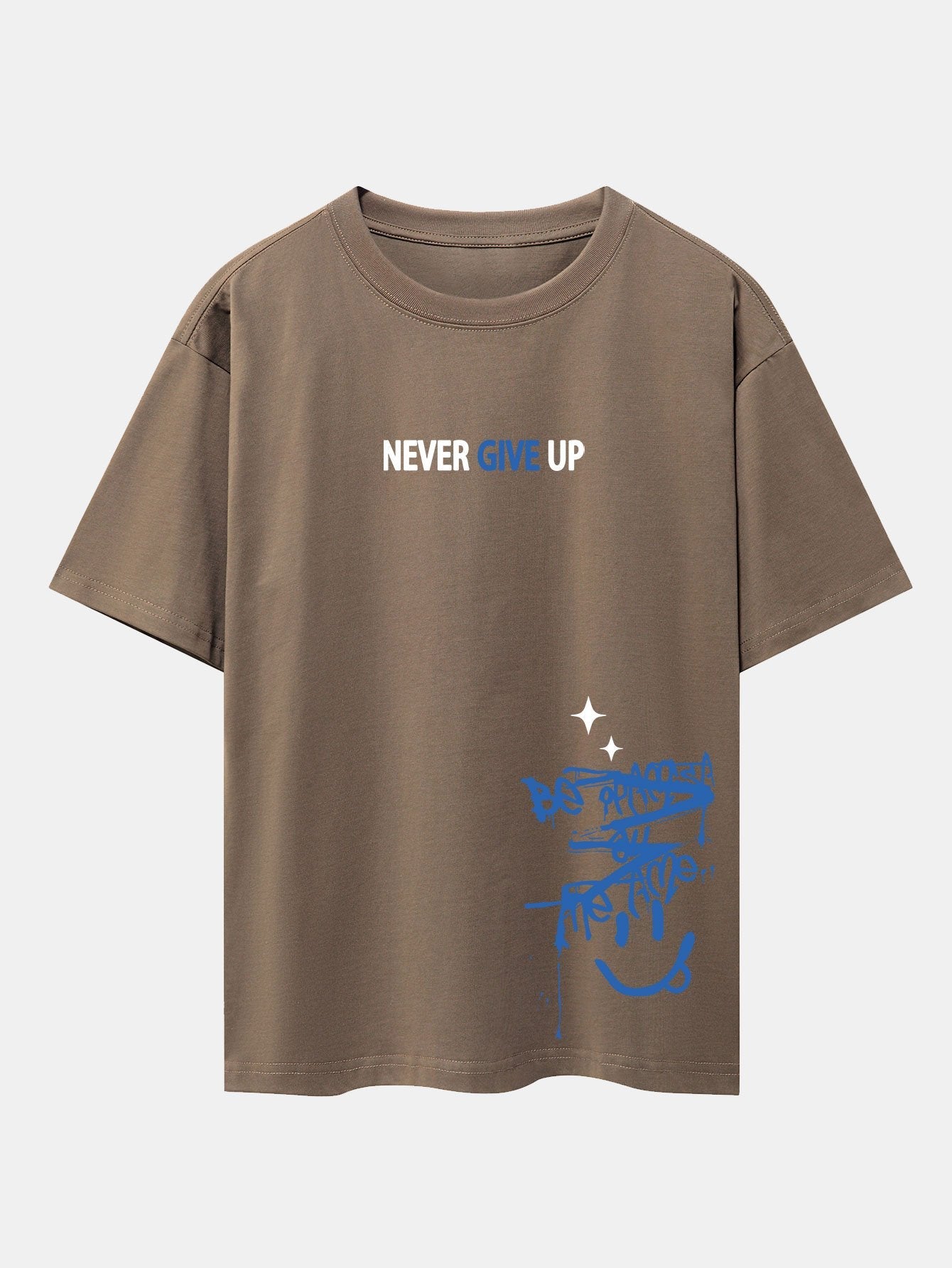 Never Give Up Smiley Face Graphic Oversized Drop Shoulder T-Shirt
