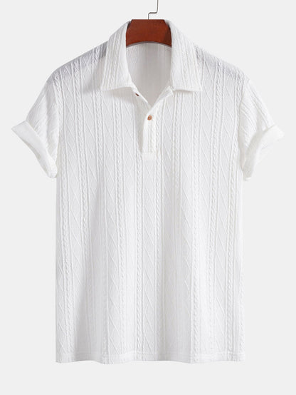 Geometric Jacquard Polo with Knitted Rhombus Design