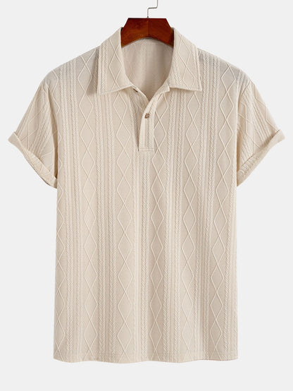 Geometric Rhombus Jacquard Knit Polo with Straight Leg Ribbed Trousers