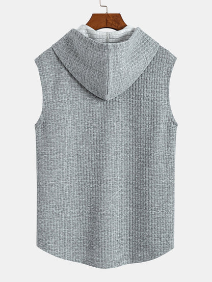 Waisted Sleeveless Hooded Waffle Vest
