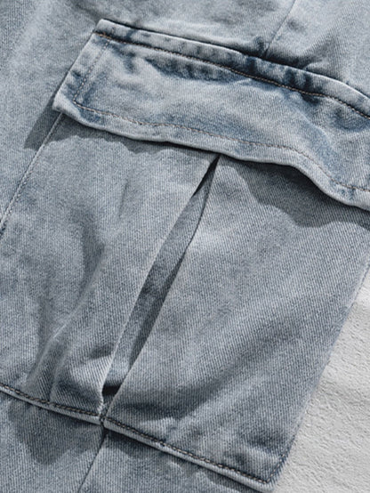 Relaxed Fit Straight Leg Cargo Jeans with Elastic Waist