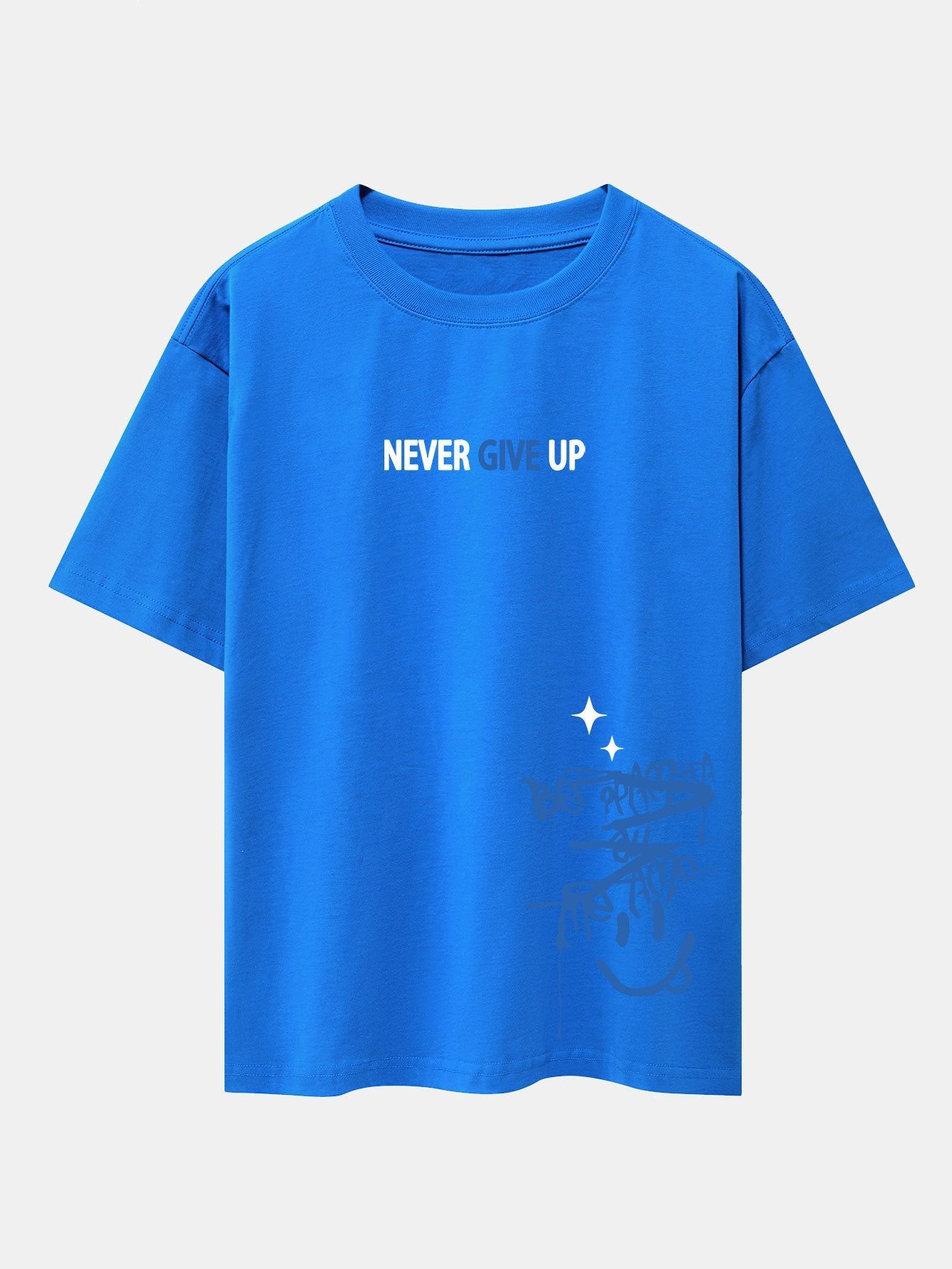 Never Give Up Smiley Face Graphic Oversized Drop Shoulder T-Shirt