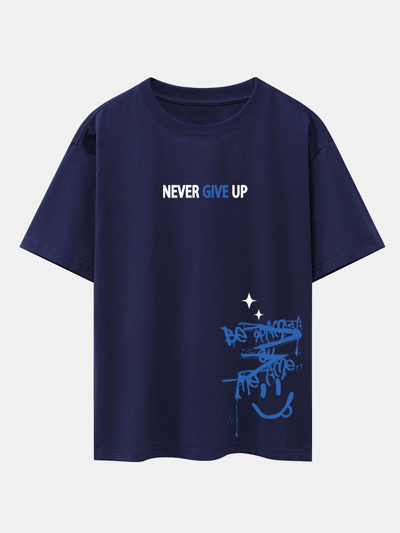 Never Give Up Smiley Face Graphic Oversized Drop Shoulder T-Shirt