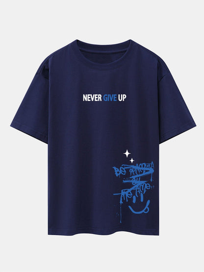 Never Give Up Smiley Face Graphic Oversized Drop Shoulder T-Shirt