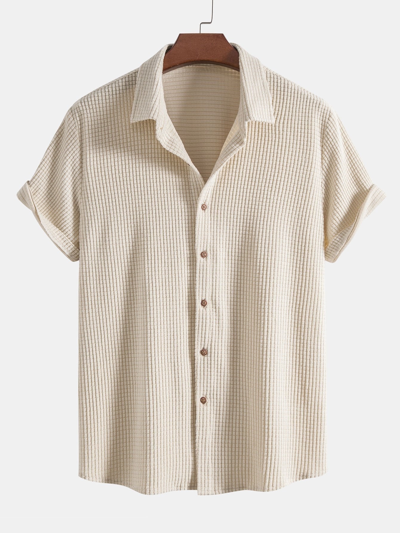 Completo camicia e pantaloncini in maglia a nido d'ape con bottoni