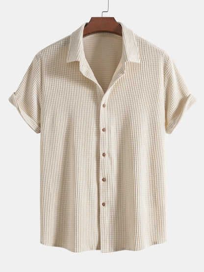 Completo camicia e pantaloncini in maglia a nido d'ape con bottoni
