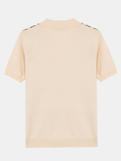 Striped Short-Sleeve Polo Sweater