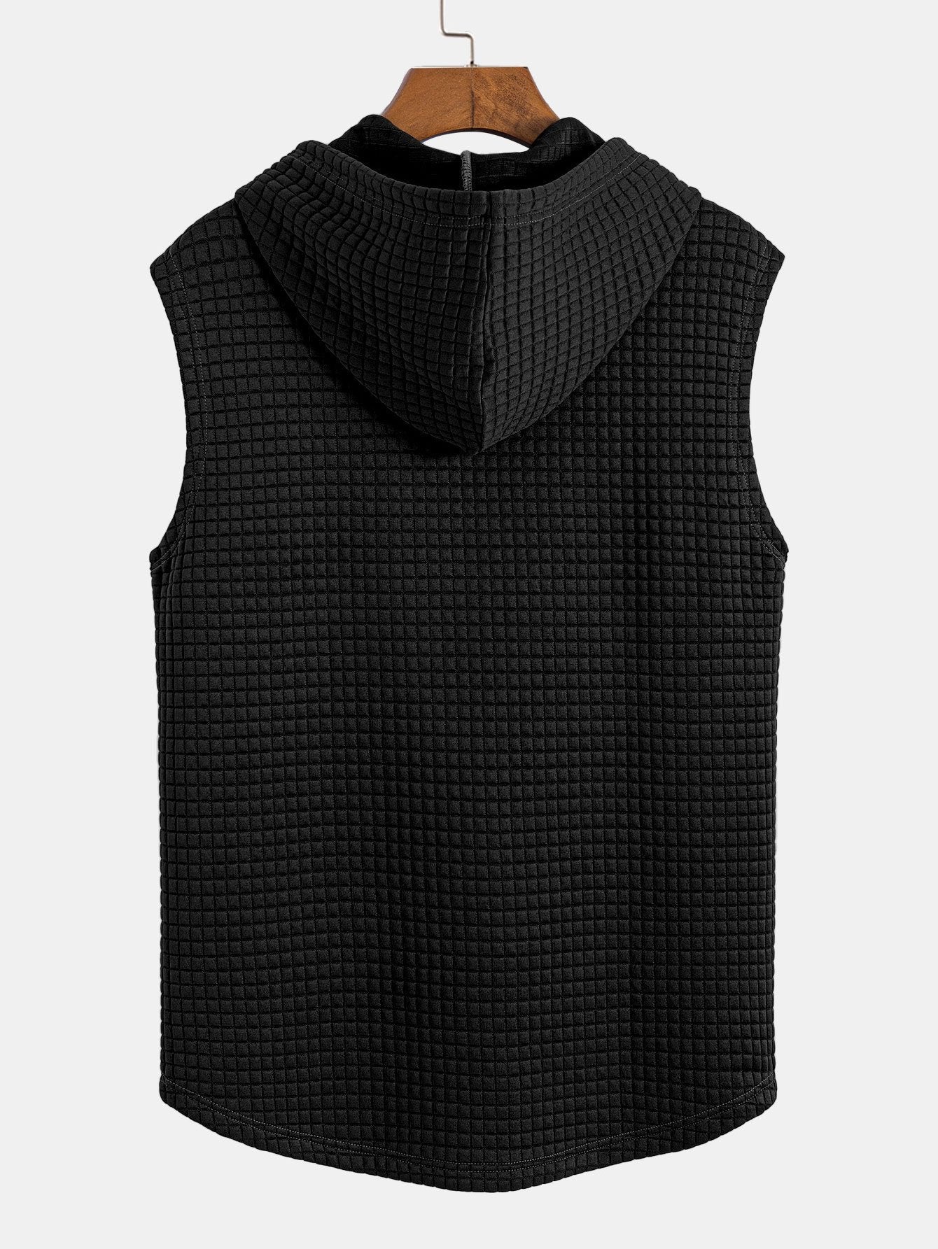 Waisted Sleeveless Hooded Waffle Vest