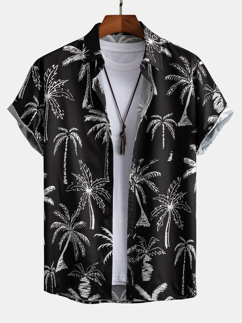 Button-Up Shirt with Palm Tree Print