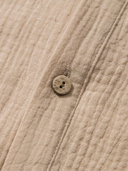 Camicia Henley in cotone stropicciato con patta semiaperta
