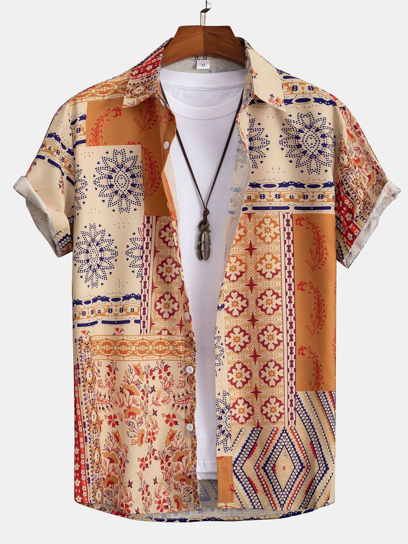 Button-Up Shirt with Scarf Print Design