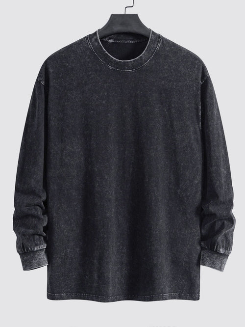 Relaxed Fit Long Sleeve Distressed Wash T-Shirt