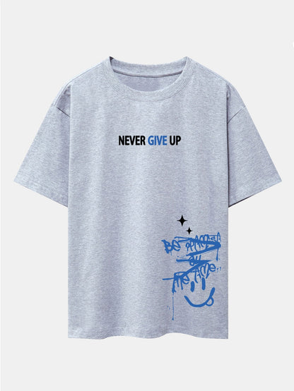 Never Give Up Smiley Face Graphic Oversized Drop Shoulder T-Shirt