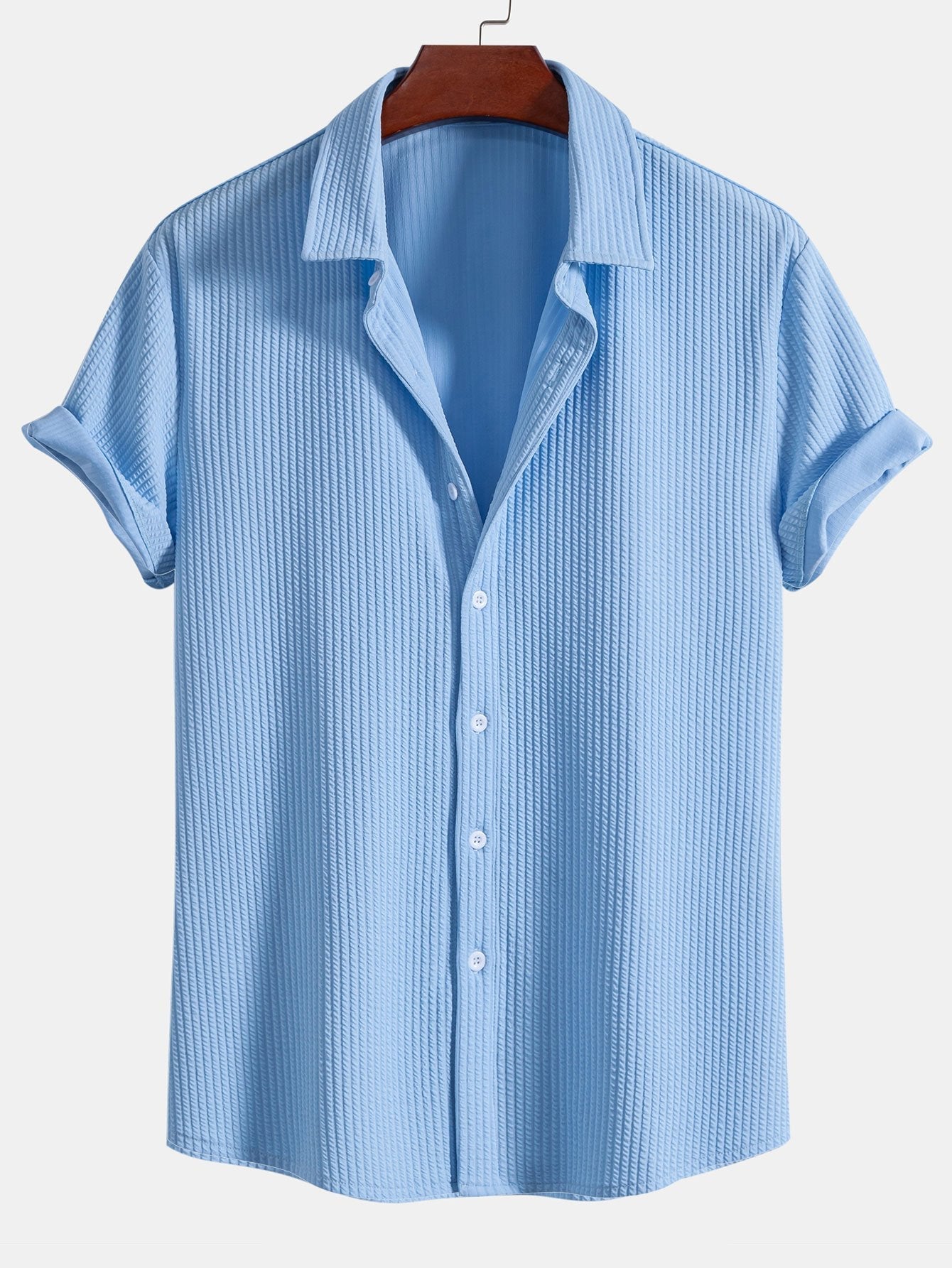 Ribbed Muscle Fit Button-Up Shirt and Shorts Set