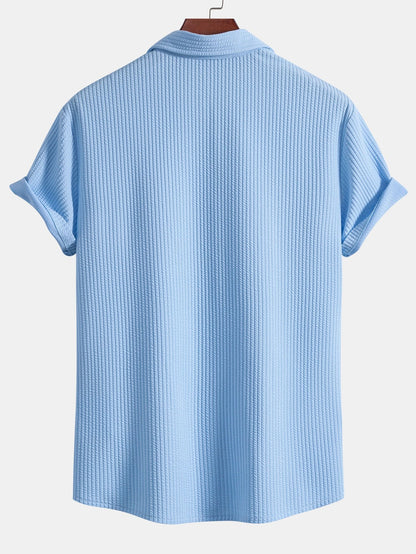 Ribbed Muscle Fit Button-Up Shirt and Shorts Set