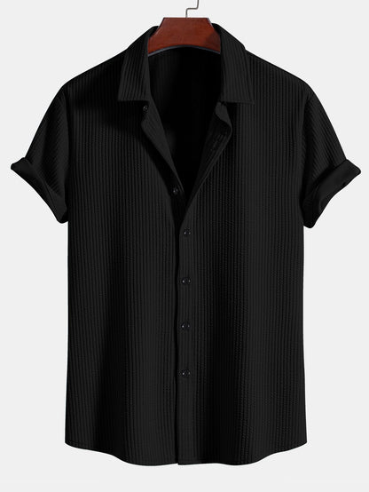 Ribbed Muscle Fit Button-Up Shirt and Shorts Set