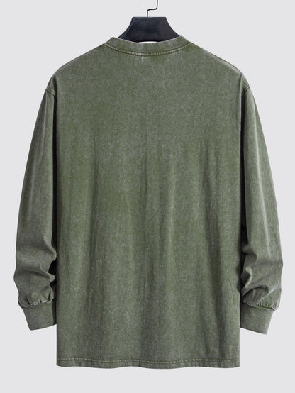 Relaxed Fit Long Sleeve Distressed Wash T-Shirt