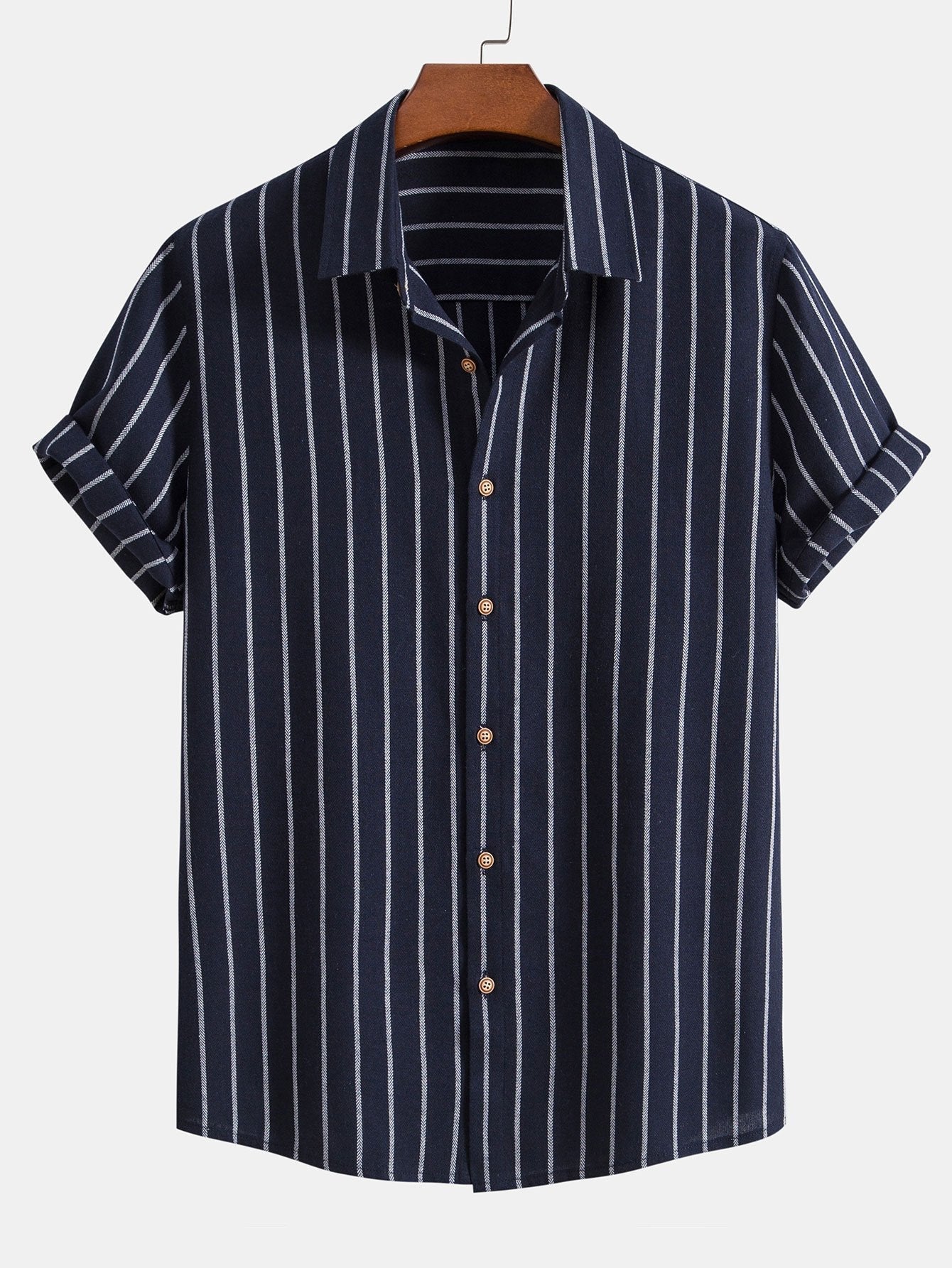 Striped Cotton Blend Button-Up Shirt with Straight-Leg Linen Trousers