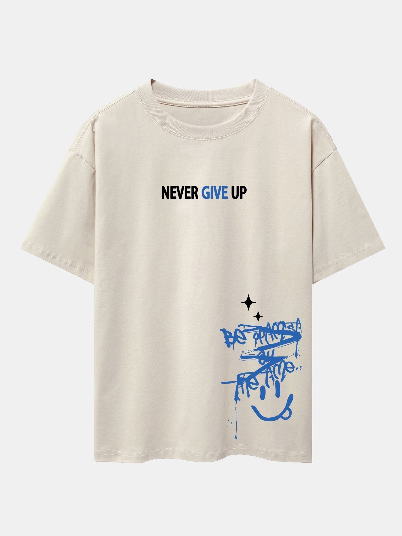 Never Give Up Smiley Face Graphic Oversized Drop Shoulder T-Shirt