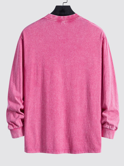 Relaxed Fit Long Sleeve Distressed Wash T-Shirt