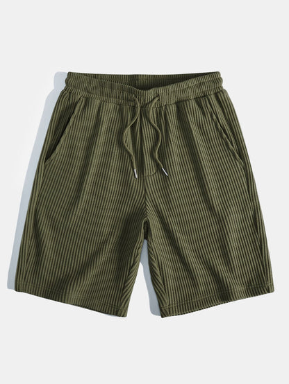 Waffle Knit Hooded T-Shirt with Arc Hem & Drawstring Waffle Shorts