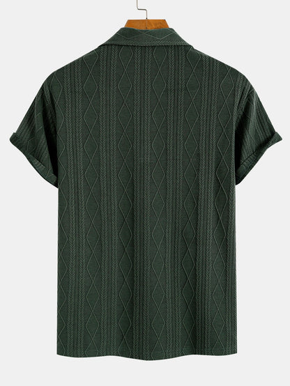 Jacquard Polo with Knitted Geometric Rhombus Design