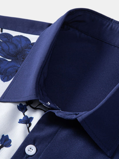 Camicia con bottoni e motivo patchwork floreale