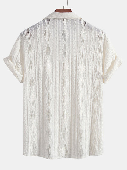 Geometric Jacquard Cuban Shirt with Linen Drawstring Shorts