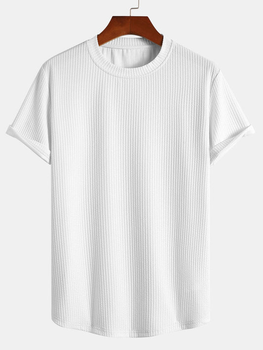 Ribbed Muscle Fit T-Shirt with Arc Hem