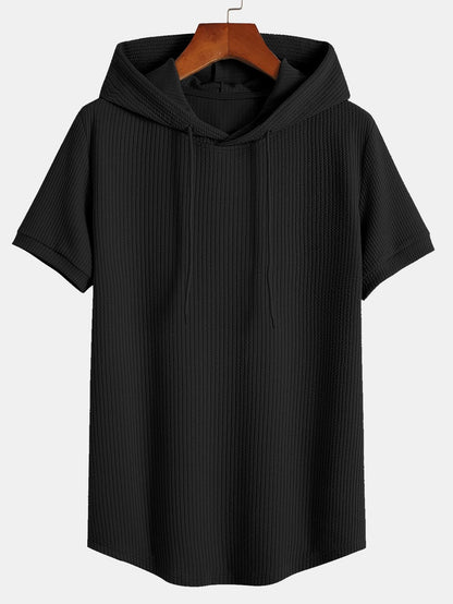 Ribbed Hooded T-Shirt with Muscle Fit