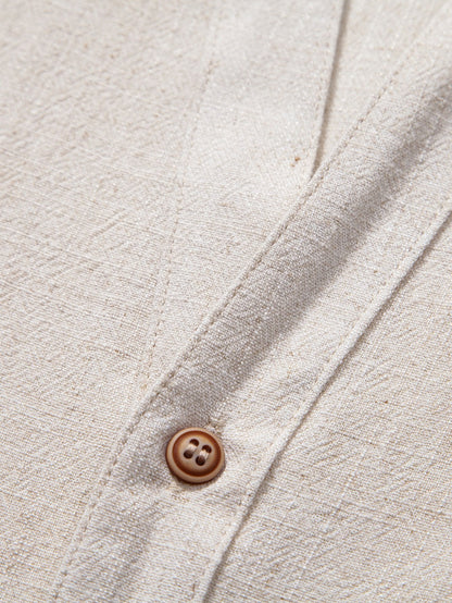 Short Sleeve V-Neck Shirt in Linen-Rayon Blend