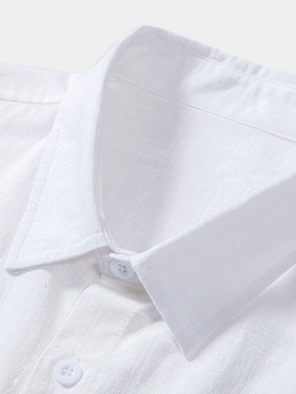 Camicia in cotone con bottoni e effetto lino e pantaloncini da bagno a righe