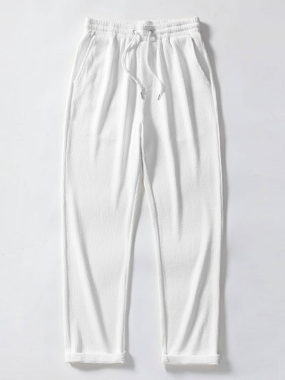 Geometric Rhombus Jacquard Knit Polo with Straight Leg Ribbed Trousers