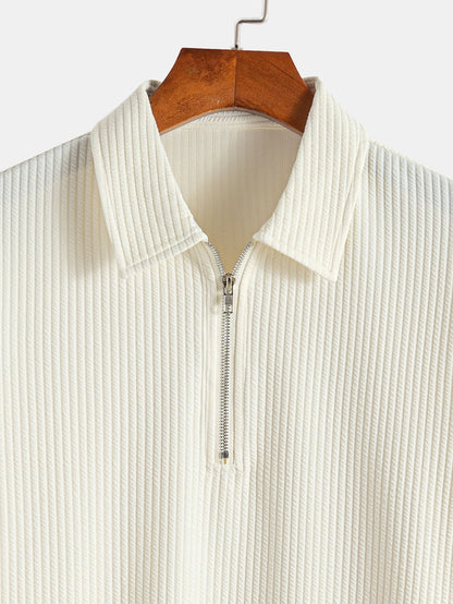 Ribbed Half-Zip Polo with Muscle Fit