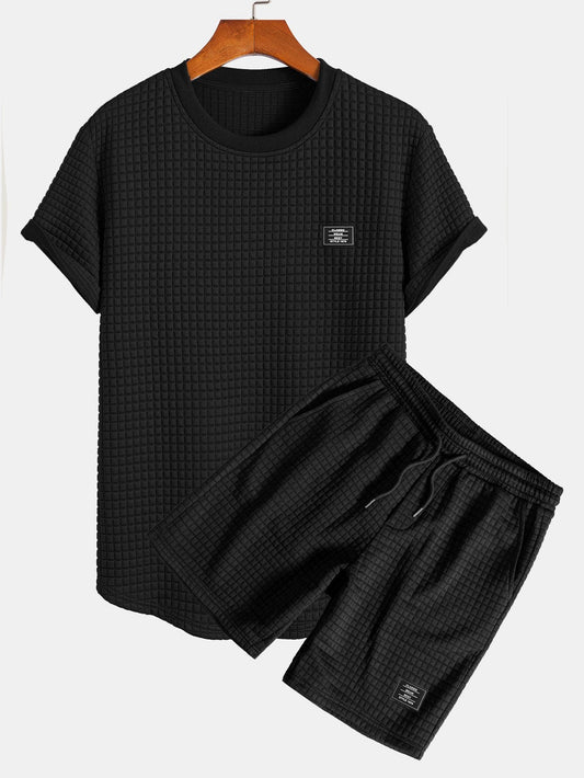 T-shirt a maniche corte in maglia waffle con orlo ad arco e pantaloncini coordinati