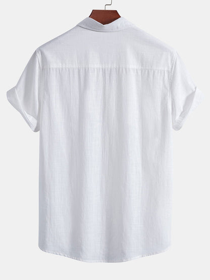 Camicia in cotone con bottoni e effetto lino e pantaloncini da bagno a righe