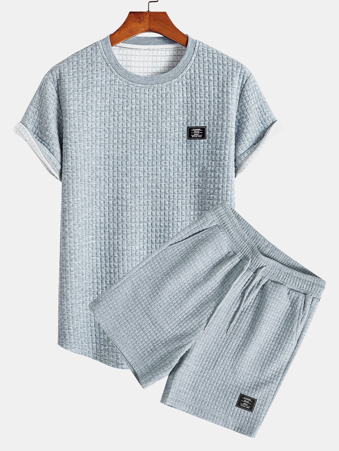 Short Sleeve Waffle Knit Arc Hem Tee with Matching Shorts