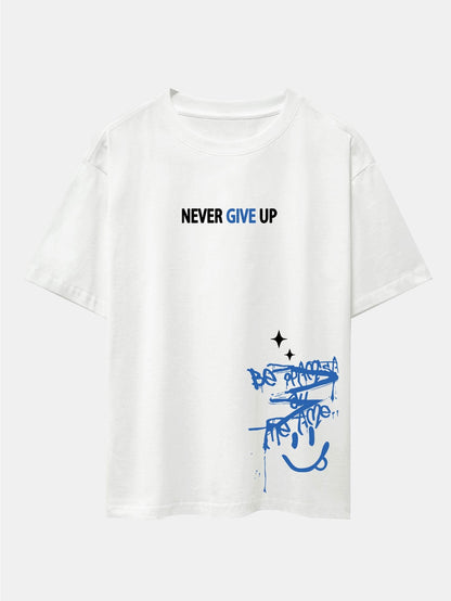 Never Give Up Smiley Face Graphic Oversized Drop Shoulder T-Shirt