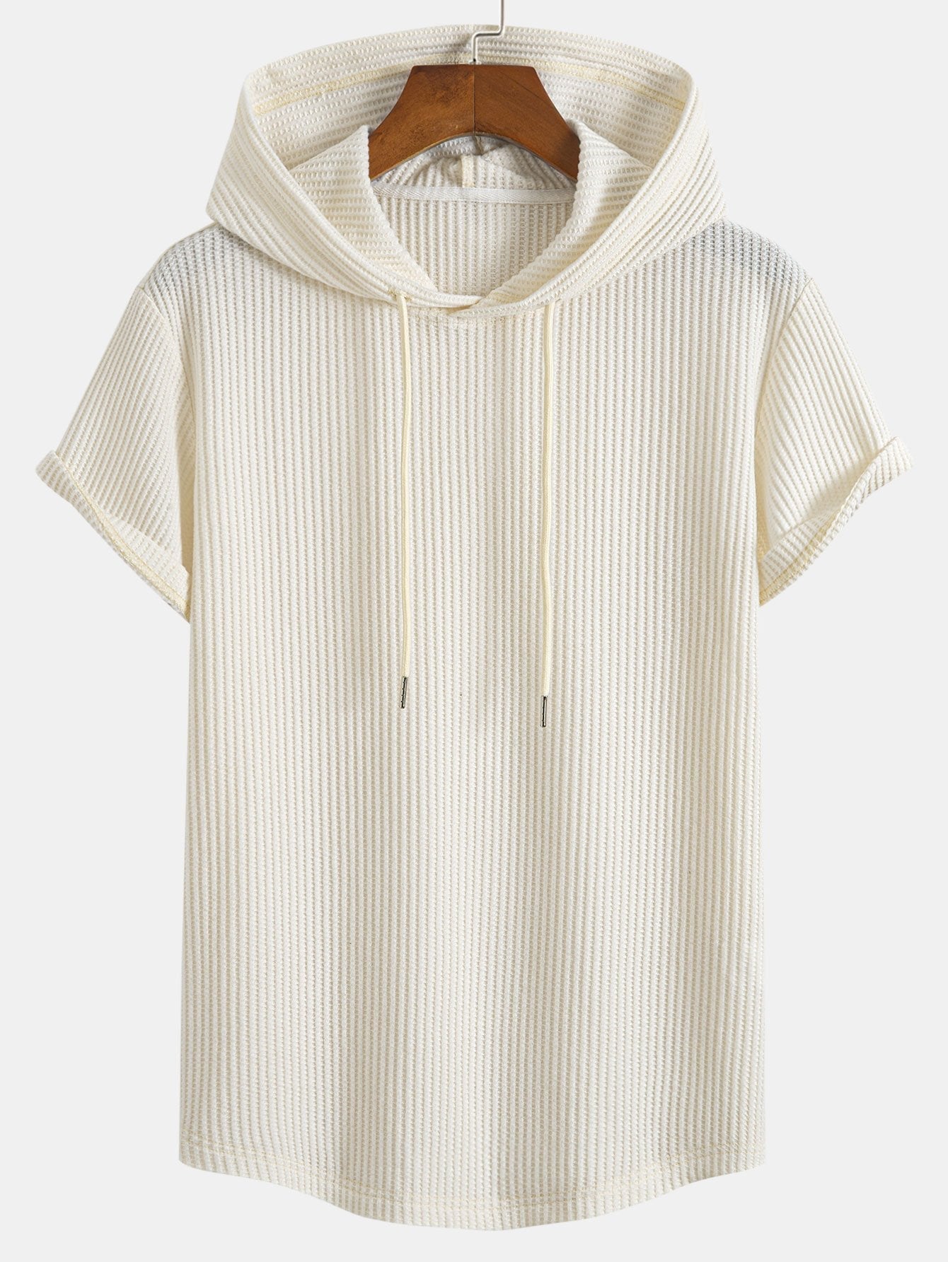 T-shirt con cappuccio in maglia a nido d'ape, orlo ad arco e pantaloncini a nido d'ape con coulisse