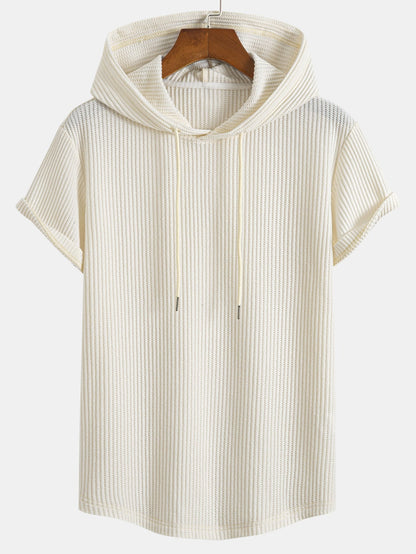 T-shirt con cappuccio in maglia a nido d'ape, orlo ad arco e pantaloncini a nido d'ape con coulisse