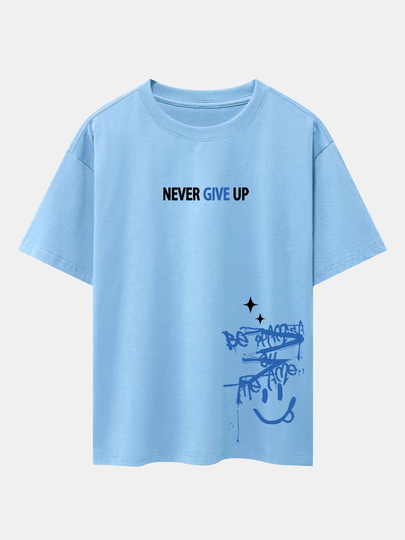 Never Give Up Smiley Face Graphic Oversized Drop Shoulder T-Shirt
