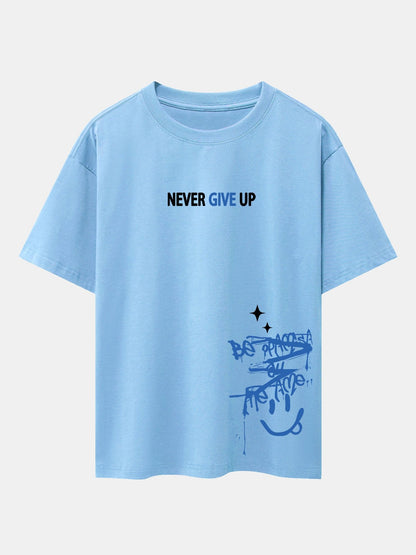 Never Give Up Smiley Face Graphic Oversized Drop Shoulder T-Shirt