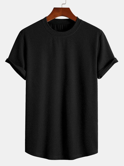 Ribbed Muscle Fit T-Shirt with Arc Hem