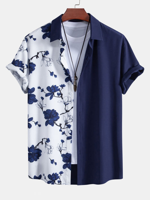Button-Up Shirt with Floral Patchwork Design