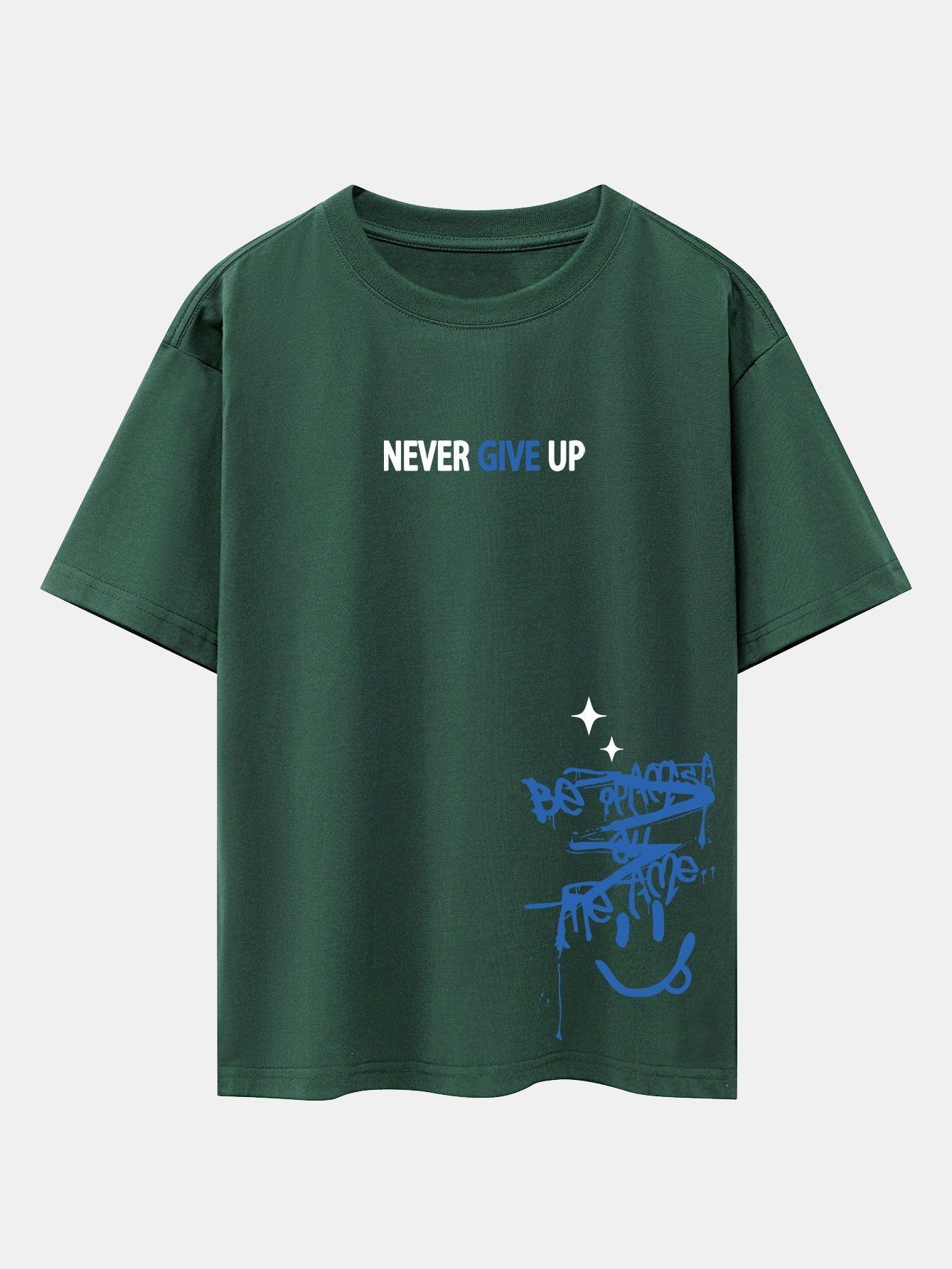 Never Give Up Smiley Face Graphic Oversized Drop Shoulder T-Shirt